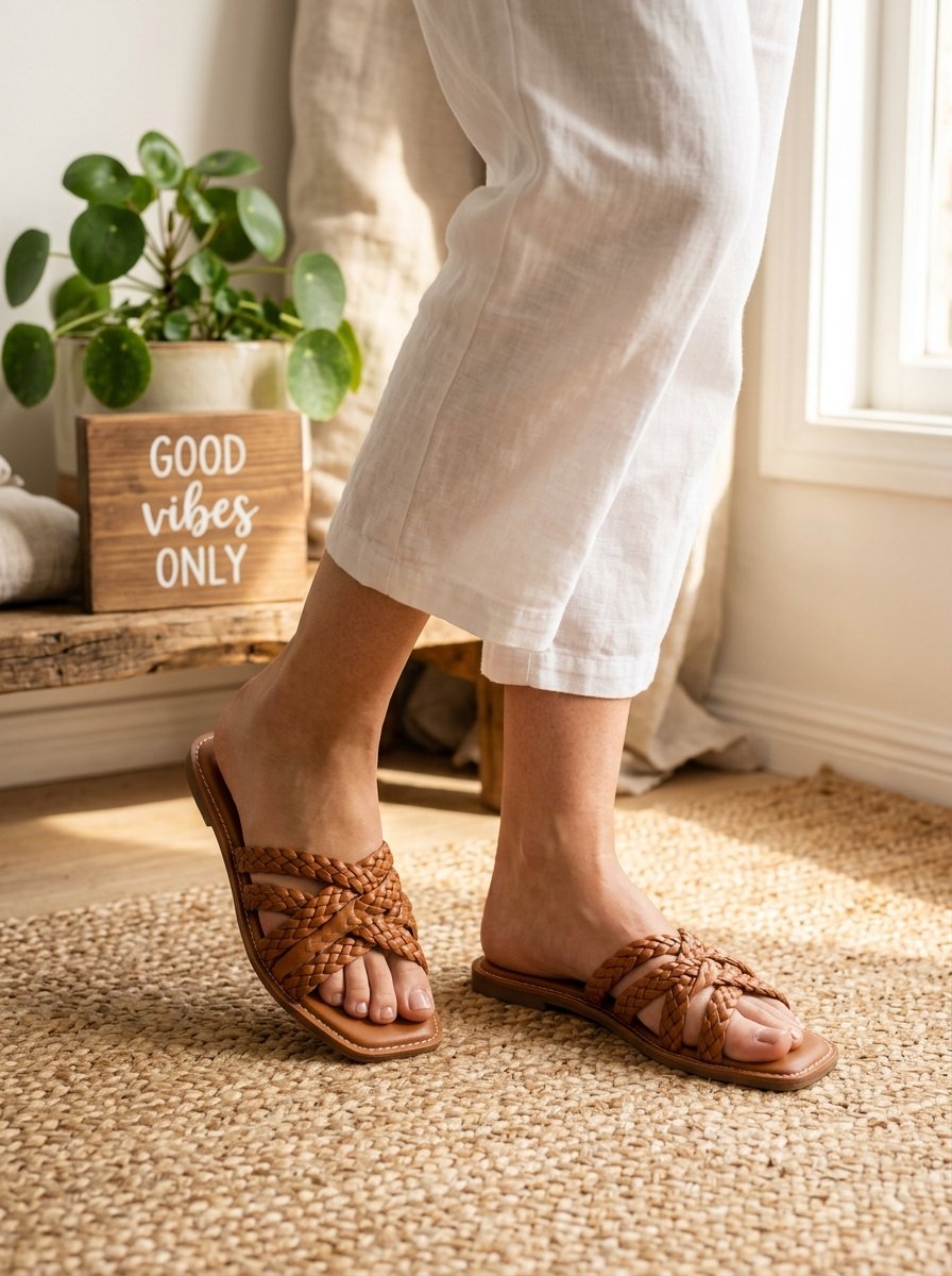 Brown woven flat sandals from the Zayeka occasion collection