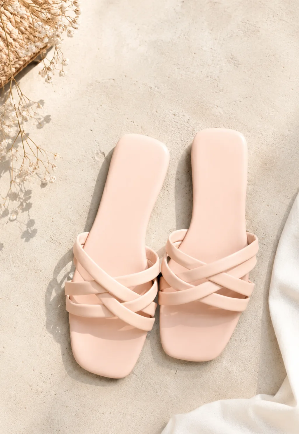 Soft Nude Cross Strap Flats