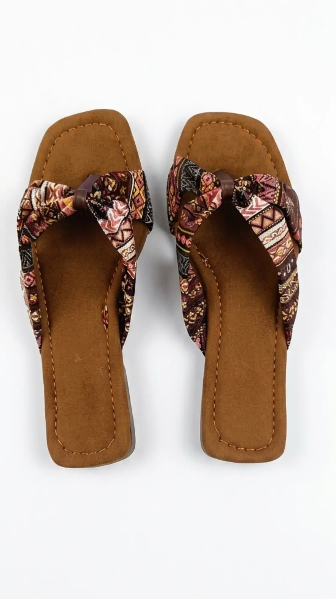 Ethnic Printed Bow-Knot Flat Sandals for Women